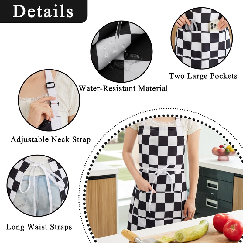 Ohocut 2 Pack Checkered Kitchen Apron, Black White Checkerboard Aprons