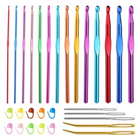 BAGERLA 14 Sizes Crochet Hooks(2.0-10.0mm), Multicolor Aluminum Ergonomic Crochet Hooks Set with Big Eye Yarn Needle and Stitch Markers Clip Extra Long Crochet Needles for Knitting Beginners