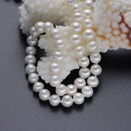 Treasure Bay Stunning 7-7.5mm White Natural Freshwater Pearl Necklace for Women 46cm/18In