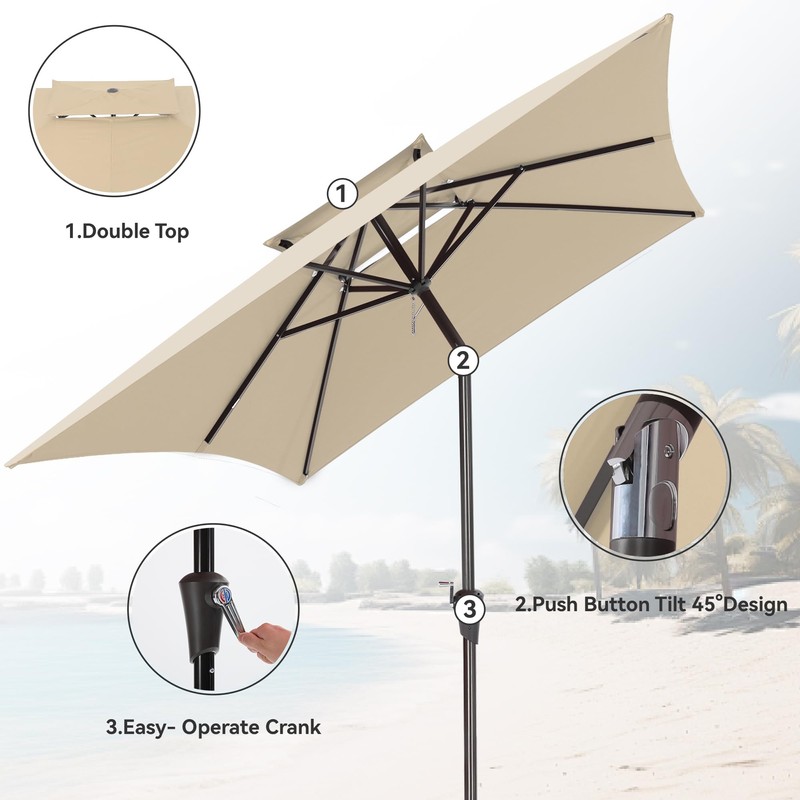 6.6 x 10 ft Rectangular Patio Umbrella, Outdoor Market Table