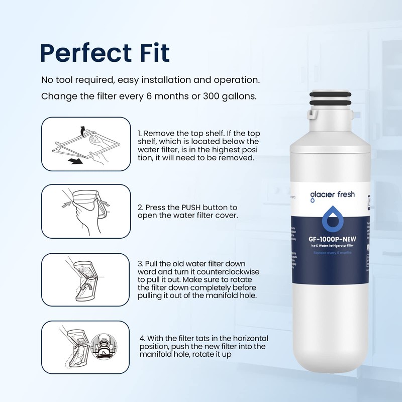 GLACIER FRESH Water Filter LT1000PC Compatible with LG LT1000P, LT1000P/PC/PCS,