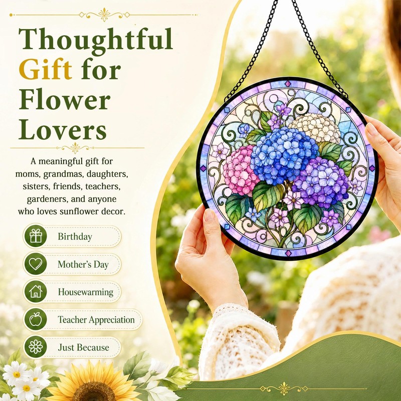 Hydrangea Suncatcher Stained Glass Window Hanging Hydrangea Gifts for Women