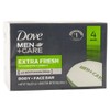 Dove Men+Care Extra Fresh 1/4 moisturizing Cream Body+Face Bar 100g+400g 4 bars(pack of 4)