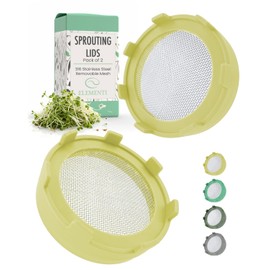 Elementi Sprouting Jar Kit for Wide Mouth Mason Jars, Set of 2 Sprouting Lids for Organic Sprouts, Alfalfa & Mung Bean Sprouts Grow Kit, 316 Stainless Steel Mesh Screen Lid (Yellow)