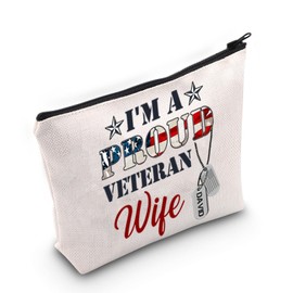 TOBGBE Gift for Military Spouses Veteran Wife Cosmetic Bag Proud Army Wife Appreciation Gift Veterans Day Zipper Pouch Bag (Veteran Wife)