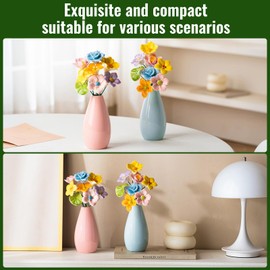 Mioluna Handmade Ceramic Flowers, A Set of Porcelain Artificial Flower Leaf w/A Pink Vase for Living Room, Bedroom, Office Decor. No Assembly Required