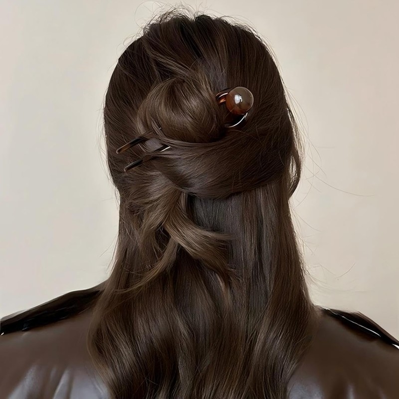 WENJESO Retro Simple Beaded U-Shaped Hair Stick for Women Bun