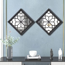 Wocred 2 PCS Square Wall Mirror,Gorgeous Rustic Farmhouse Accent Mirror,Black Entry Mirror for Bathroom Renovation,Bedrooms,Living Rooms and More(12”x12”)