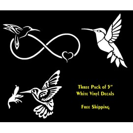 Signage Cafe Hummingbirds 3 Pack 5" White Vinyl Decals Car Truck Window Laptop Notebook