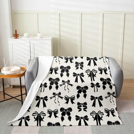 Feelyou Bow Blanket Twin 60"x80" Black Bow Plush Throw Blanket, for Kids Boys Girls Decor Cute Bowknot Flannel Fleece Blanket Microfiber Girls Bow Bedroom