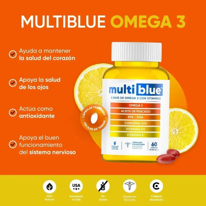 Multiblue Omega 3 Con Vitaminas 60 Cápsulas Epa Dha D3