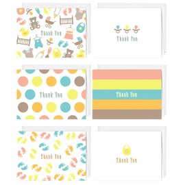Traditional Pastel Thank You Greeting Cards / 24 Baby Shower Note Cards With White Envelopes / 6 Adorable Gender Neutral Thanks Designs