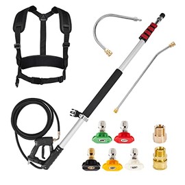 M MINGLE Telescoping Pressure Washer Wand, 20 Feet High Power Washer Telescopic Spray Wand with 2 Extension Wands, 5 Spray Nozzle Tips, 2 Couplers and Support Belt, 4000 PSI