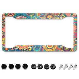 GUWEI License Plate Frames Hippie Floral Flower Cute License Plate Holder Funny Aluminum Vintage Front Car Frame Cover Decor with 4 Holes for Women Men(GW-28)