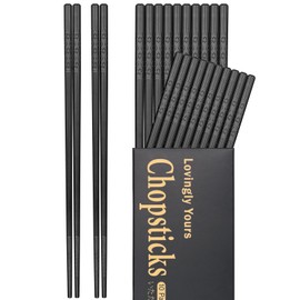 Lovingly Yours 10 Pairs Fiberglass Chopsticks Reusable, 9.5-Inch Chopsticks Dishwasher Safe, Non-Slip, Black