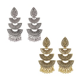 Efulgenz Multipack of 2 Indain Traditional Earring for Women Vintage Antique Tribal Oxidized Layered Dangle Earring Bollywood Fashion Statement Earrings Jewelry for Women., Copper, not known