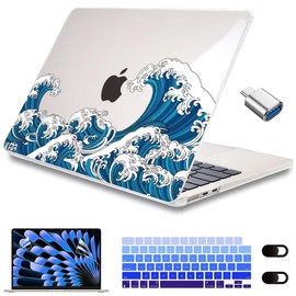 CISSOOK Wave Case for MacBook Air 15 inch Case 2023 2024 Release A2941 M2 A3114 M3 Model, Ocean Hard Shell Case with Keyboard Cover for MacBook Air 15.3'' M2 M3 with Touch ID，Great Wave
