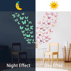 Glow in The Dark Butterfly Wall Decals,Luminous Butterfly Stickers,Glow Pink Butterflies Wall Decal,Removable self-Adhesive Butterflies Decals for Girls Bedroom Kids Baby Nursery Living Room Decor