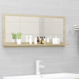 Tidyard Wall Mirror with Storage Shelf Chipboard Bathroom Mirror Sonoma Oak for Hallway, Dressing Room, Living Room, Bedroom, Washroom, Home Furniture 35.4 x 4.1 x 14.6 Inches (W x D x H)