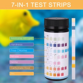 150 Pcs Aquarium Test Strips, 7-in-1 Fish Tank Test Kit for Free Chlorine, Ammonia Nitrogen, Nitrate, Nitrite,Carboonate Root, pH Testing, Professional Water Test Strips for Aquarium Pond Freshwater