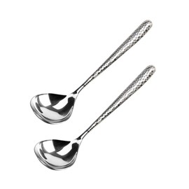 Ladle Set of 2, 20 cm Hammered Gravy Boat Ladle, Stainless Steel Soup Spoon, Portion Ladle, Table Spoon, Dishwasher Safe Soup Ladles for Restaurant, Kitchen, Party, Home, Wedding, Events