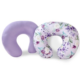 CARUILI 2 Pack Nursing Pillow Covers, Stretchy Removable Breastfeeding Pillow Covers for Baby Girl Newborn, Super Soft Fabric, Only Covers (Pruple & Floral)