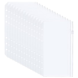 PATIKIL A7 Binder Pocket, 30 Pack PVC Zipper 6 Holes Binder Pouch Folders Document Waterproof Filing Storage Loose Leaf Bags for 6-Ring Notebook Binder, Clear