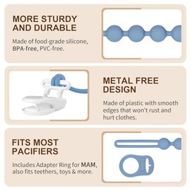 Paquete de 4 clips de silicona para chupete con anillo adaptador que se ajusta a chupetes MAM, soporte suave y flexible para chupetes estilo botón Maam, clips antipérdida para chupetes para bebés