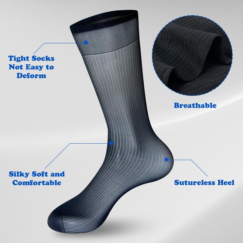 Cityelf 5 Pack Men Silky Socks Sheer Men Dress Socks