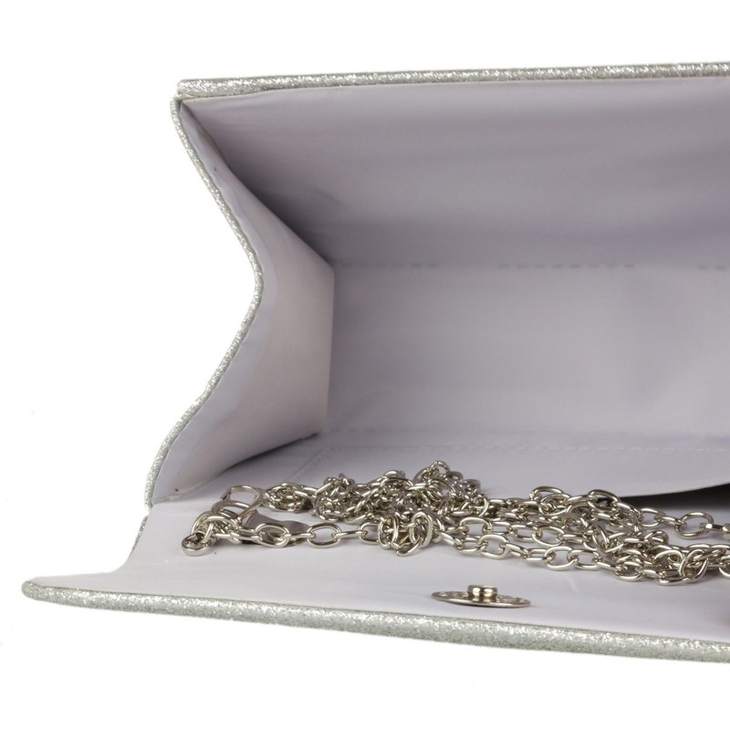 Girly Handbags Womens Glitter Plain Clutch Bag Silver
