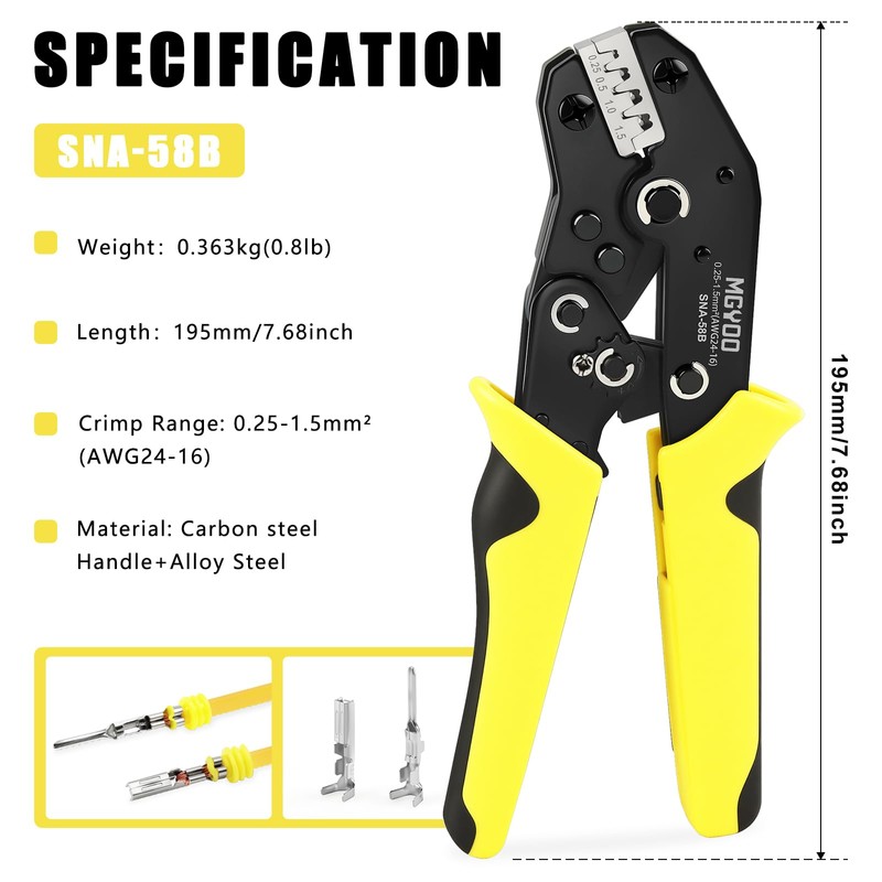 MGYOO Wire Crimping Tool Open Barrel Terminals Ratchet Wire Crimper