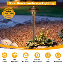 Gardencoin Solid Brass Low Voltage Pathway Lights(6'' Shade, 15'' Tall), 12V LED Landscape Lighting Outdoor Wired, Waterproof Path Lights for Walkway, Garden(4 Pack)