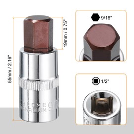 uxcell 9/16" Hex Bit Socket 1/2" Drive SAE S2 Steel Square Drive Socket Extension Impact Bit Socket Ratchet Wrench Accessories for Turns Power Drill Into Nut Driver