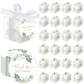 MTLEE 24 Sets Greenery Wedding Favors Party Candle Small Bubble Candle Favors for Guests Tea Candles Bulk with Stylish Ribbons Cards Gifts for Bridal Shower(White, Leaves)