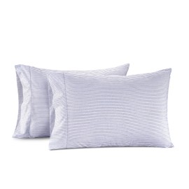 Lane Linen 100% Organic Cotton Pillow Cases Standard Size Set of 2 (20"x26") - Cotton Pillowcases Standard Size - Soft Pillow Cases Set of 2 - Standard Pillowcase Pack of 2 - Ticking Stripe Cobalt