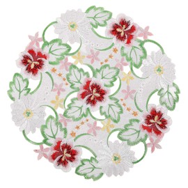 Spring Flowery Placemat 14" Set of 4 Embroiderd Cutwork Floral Flowers Fabric Dresser Scarf for Home Kitchen Dining Room Easter Holiday Tabletop Decoration (Placemat 14" Set of 4, White)