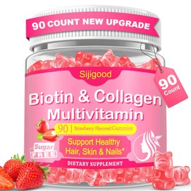 Sijigood 90 Count | Collagen Peptides Gummies for Women Men, Multi Collagen Hydrolyzed Protein Type I,II,III,V,X, Biotin, Vitamin C B12 D A E for Skin Hair Nails, Bone, Sugar Free