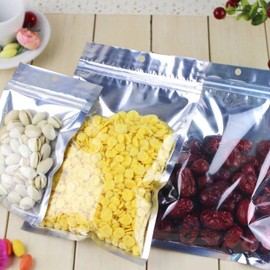 100 PCS Bolsas Herméticas,Bolsitas para Dulces Transparentes Resellables,Aluminio por Ambos Lados,1 Agujero para Colgar,2 Muesca de Rasgado, para Accesorios,Aperitivos,Joyería,Cosméticos Alimentos,Más