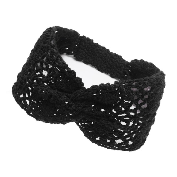 ZLYC Women Headband Handmade Crochet Knit Boho Flower Hair Bands (Twist Knotted Black)