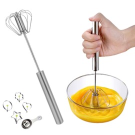 GisWell Semi-automatic whisk, semi-automatic whisk made of stainless steel, whisk semi-automatic, comes with protein separator and 4 omelet moulds, for the kitchen
