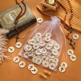 150 Pcs Jesus Loves You Tokens Wooden Christian Challenge Coin Sunday School Supplies VBS Prizes Religious Cross Prayer Pocket Token Sunday School Prizes Jesus Bible Verse Coins for Church Prayer VBS