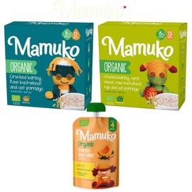 MAMUKO Organic Porridges -2 Pack Combo - Healthy Cereal with Nutrient-Rich Blend of Oats, Raw Buckwheat, Barley, Spelt, & Rye - High Fiber Cereal without Sugar & Preservatives - Organic Porridge 200g/per pack & 8 Servings/per each pack 12+Month w/Organic