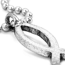 FORGIVEN JEWELRY Jesus Fish Ichthus Pewter Antique Silver Metal Finish Ball Chain Necklace