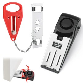 Portable Door Lock & Door Stop Alarm Set 120dB Loud Alarm, Chrome-Plated Steel, Adjustable Sensitivity Dual Travel Door Lock for Hotel Room, Apartment, Office, Home Safety, Temporary Security