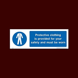 Protective clothing is provided for your safety Plastic Sign with double sided fixing tape (MPC2) - Personal Protective Equipment, Lab Coats, High visibility, Garments