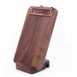 Mini Clipboard Set with Base - Hardwood Walnut Material, Portable and Compact Memo Board for Note Taking and Memo Pad On-The-Go