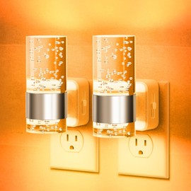 JandCase Night Light, Automatic Night Lights Plug into Wall, 2 Pack Dimmable LED Night Light with Adjustable Brightness, Night Lights Plug in with Auto Light Sensor, Amber for Bathroom Hallway Decor