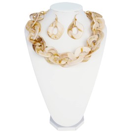 Bocar Statement Chunky Acrylic Cuban Choker Necklace Fashion Bib Collar Chain Necklace for Women (NK-10666-Antique White-Set-L)