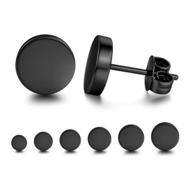 YADOCA 6 Pairs Black Stud Earrings for Men Women Hypoallergenic 316L Surgical Stainless Steel Round Dot CZ Ball Black Earrings Studs Set 3-12 MM