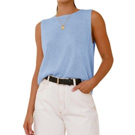 BTFBM - Chaleco sin mangas para mujer, cuello redondo 2025, punto acanalado, ligero, casual, holgado, sin mangas, Azul/claro, Large